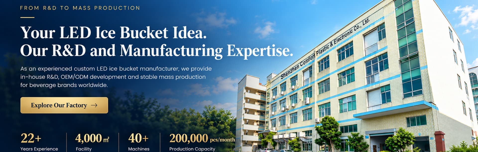 Comfort factory building for LED ice bucket R&D and manufacturing