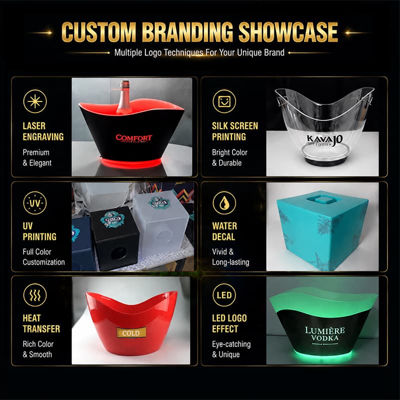 Custom branding techniques for logo LED ice buckets
