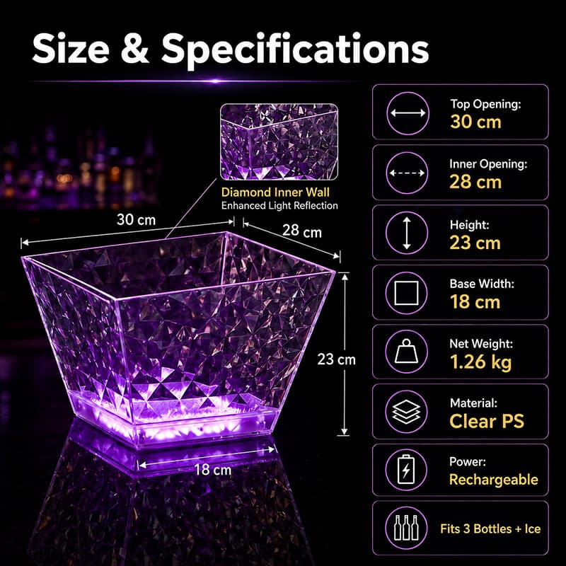 CF-358BF 9L custom LED ice bucket size and specifications